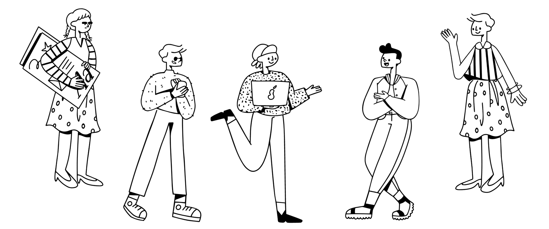 Five people collaborating